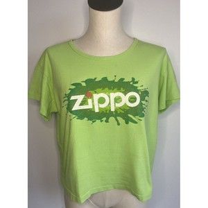 Vintage ZIPPO Crop Top Anvil Crew Neck Graphic Green Shirt Size Large